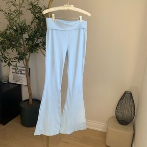 Edikted Baby Blue Ribbed Low Rise Flare Pants Size M